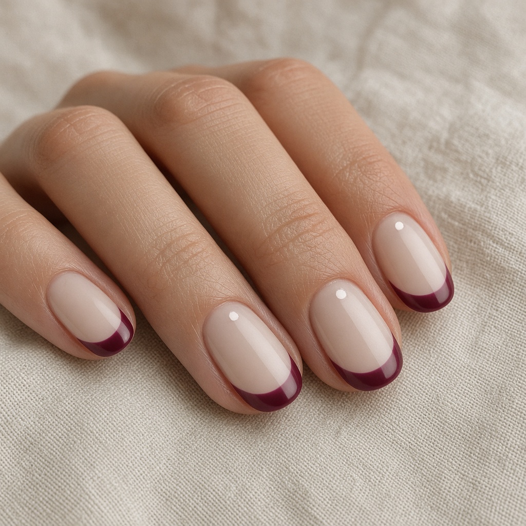 French manicure ujung burgundy tipis